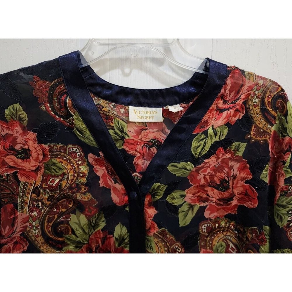 Vintage Victoria's Secret Gold Label Floral Button Up Night Shirt Semi Sheer P/S - Picture 2 of 9